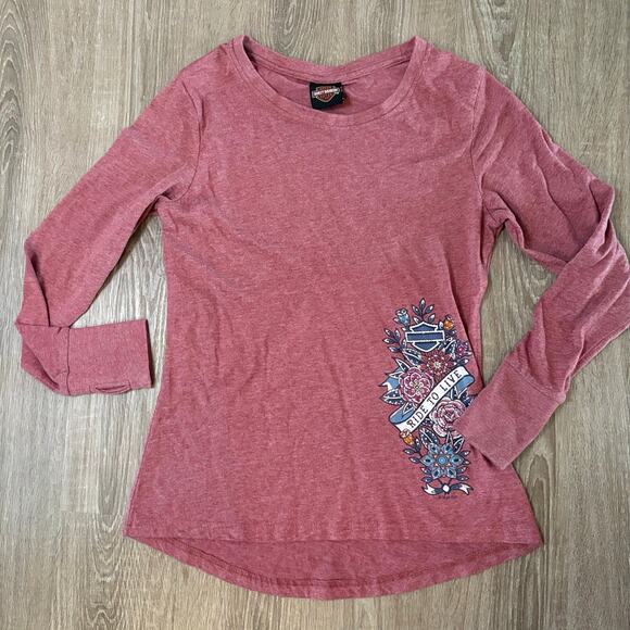 Harley-Davidson Tops - Harley-Davidson Womens Long Sleeve Shirt Sz S Ride to Live Floral Graphic